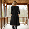 Three Quarter Sleeve A-Line Dress with Side Slits and Pockets