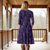 Three Quarter Sleeve A-Line Dress with Side Slits and Pockets - Floral