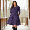 Three Quarter Sleeve A-Line Dress with Side Slits and Pockets - Floral