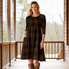 Three Quarter Sleeve A-Line Dress with Side Slits and Pockets - Plaid