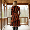 Three Quarter Sleeve A-Line Dress with Side Slits and Pockets - Abstract