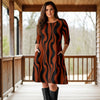 Three Quarter Sleeve A-Line Dress with Side Slits and Pockets - Abstract