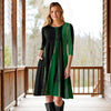 Three Quarter Sleeve A-Line Dress with Side Slits and Pockets - Abstract