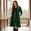 Three Quarter Sleeve A-Line Dress with Side Slits and Pockets - Abstract