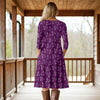 Three Quarter Sleeve A-Line Dress with Side Slits and Pockets - Floral