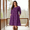 Three Quarter Sleeve A-Line Dress with Side Slits and Pockets - Floral
