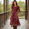 Three Quarter Sleeve Midi Dress with Pockets - Floral