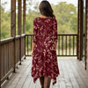 Three Quarter Sleeve Midi Dress with Pockets - Floral