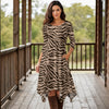 Three Quarter Sleeve Midi Dress with Pockets - Animal Print