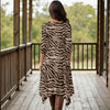 Three Quarter Sleeve Midi Dress with Pockets - Animal Print