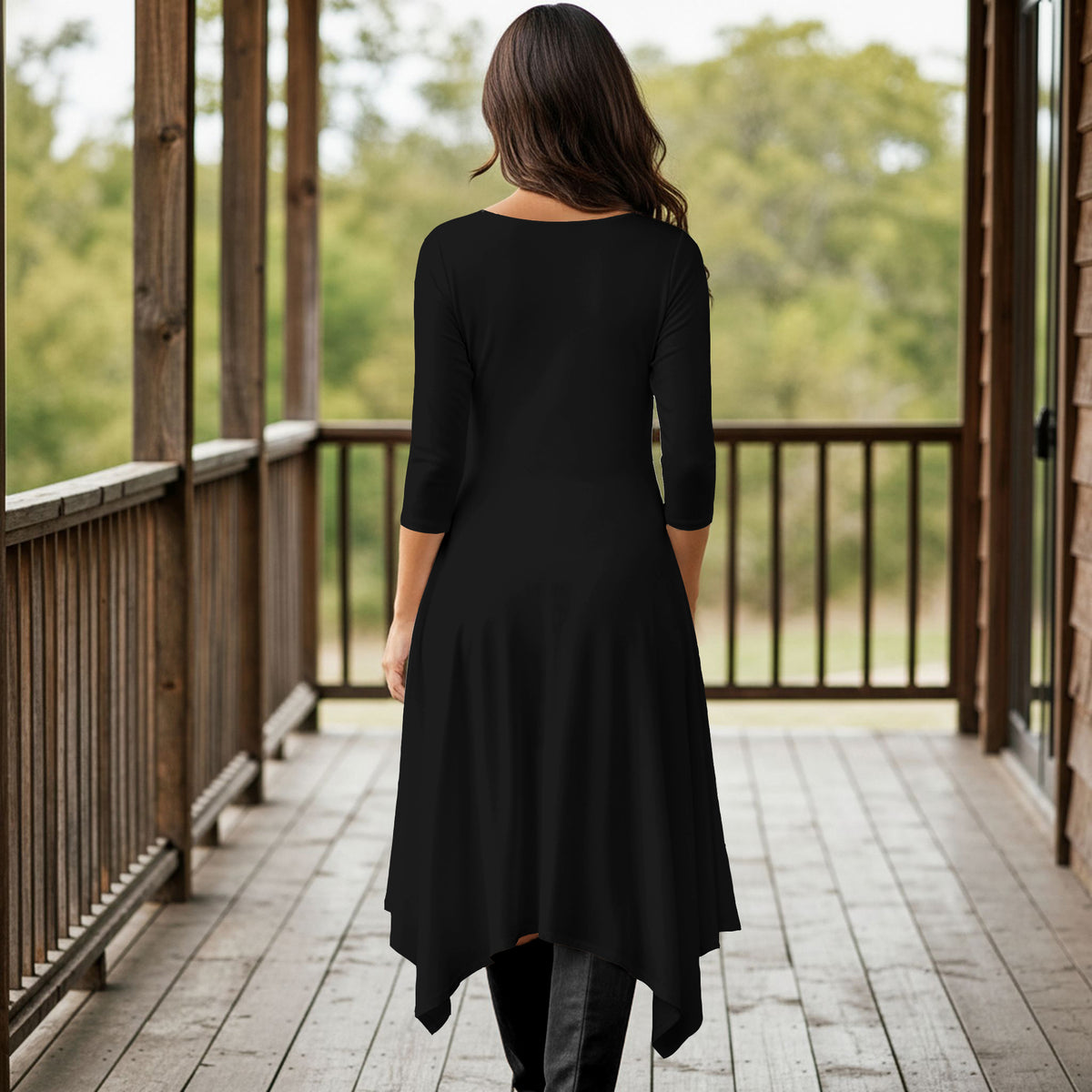 Three Quarter Sleeve Midi Dress with Pockets
