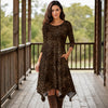 Three Quarter Sleeve Midi Dress with Pockets - Animal Print