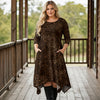 Three Quarter Sleeve Midi Dress with Pockets - Animal Print