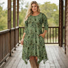 Three Quarter Sleeve Midi Dress with Pockets - Floral