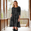Three Quarter Sleeve A-Line Dress with Side Slits and Pockets - Animal Print