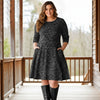 Three Quarter Sleeve A-Line Dress with Side Slits and Pockets - Animal Print