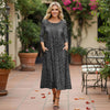 Three Quarter Sleeve Pleated Midi Dress with Pockets - Floral