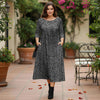Three Quarter Sleeve Pleated Midi Dress with Pockets - Floral