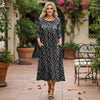 Three Quarter Sleeve Pleated Midi Dress with Pockets - Damask