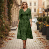 V Neck Three Quarter Sleeve Fit and Flare Midi Dress - Floral