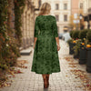 V Neck Three Quarter Sleeve Fit and Flare Midi Dress - Floral
