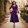 V Neck Three Quarter Sleeve Fit and Flare Midi Dress - Floral